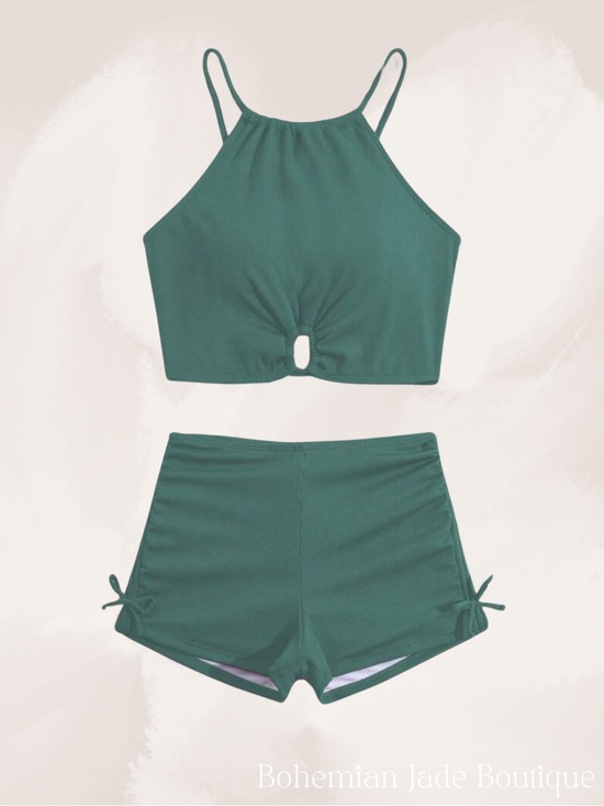 Other - SHEIN Teen Swim Sage Green Ribbed Tankini Set Shorts 16Y NWT